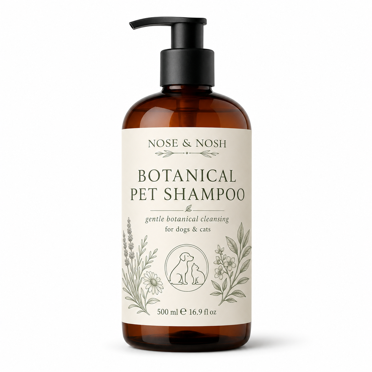 NOSE & NOSH botanical pet shampoo retail packaging